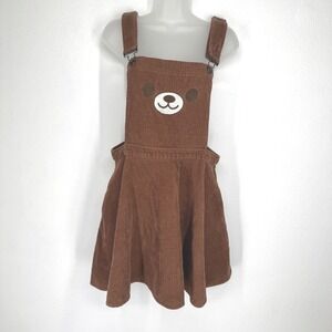 Hot Topic Brown Corduroy Bear Kawaii Pinafore Overall Skater Dress Womens Size M